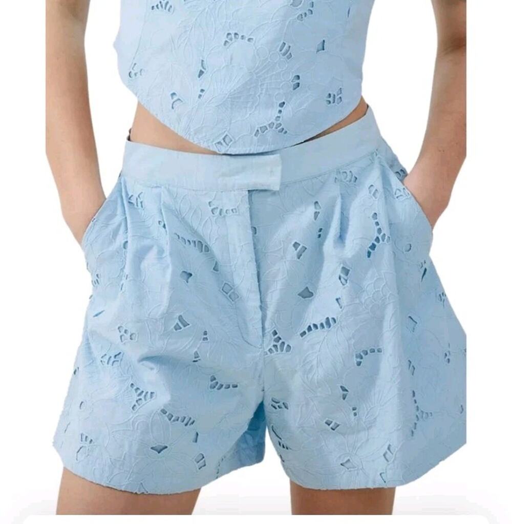 NWT New French Connection Rhodes Embroidered Cotton Blue Shorts Size 4